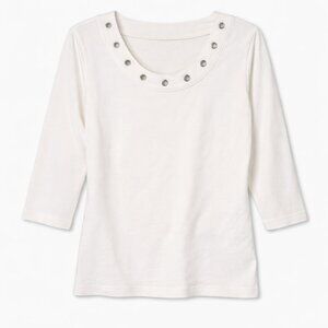 🦜TAN JAY White Long Sleeve Top with Silver Details - PL